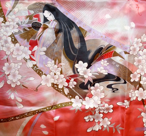 рисунок ткани женского японского халатика-кимоно