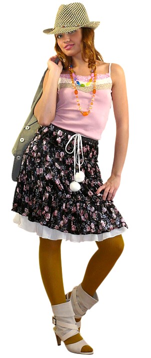 юбка двойная из велюра с цветочным дизайном, LEMON-COOL