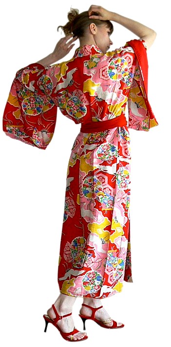 японское старинное шелковое кимоно, 1930-е гг.