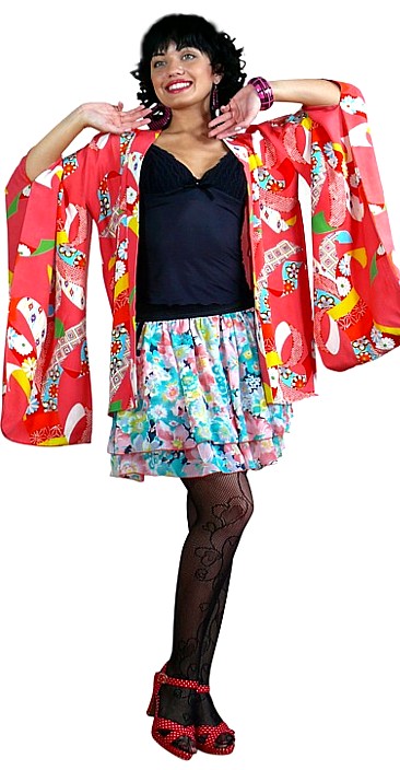 японская традиционная одежда: шелковое женское хаори, винтаж