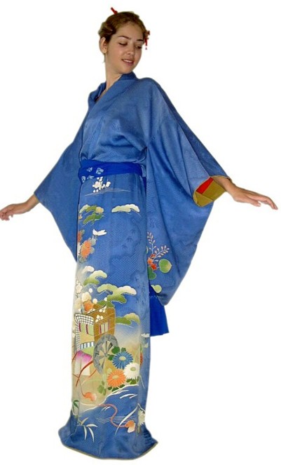 японское старинное шелковое кимоно с авторской росписью, 1930-е гг.