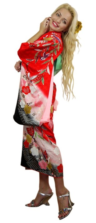 японский винтаж: шелковое кимоно с авторской росписью, 1970-е гг.
